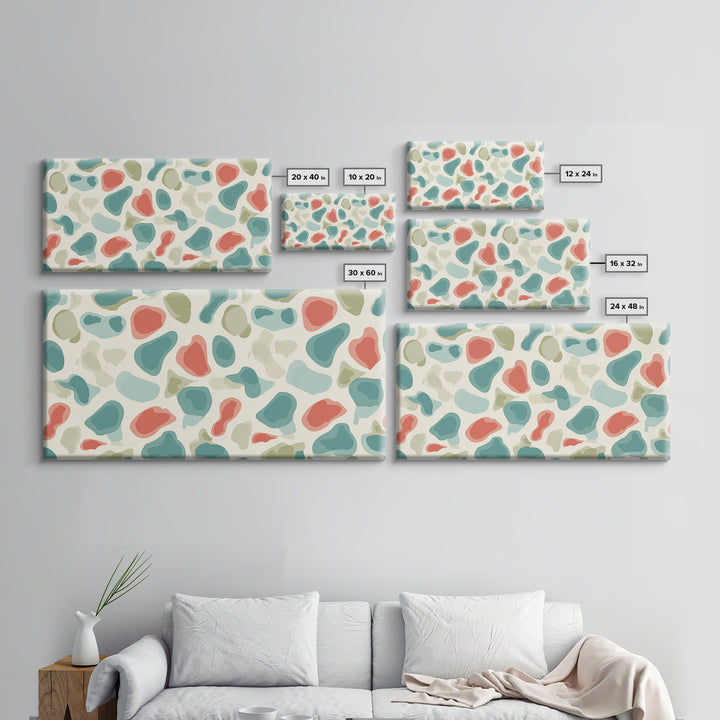 Pastel Terrazzo Organic Shapes Canvas Print, Midcentury Modern Abstract Wall Art, Sage Green Coral Decor, Minimalist Poster