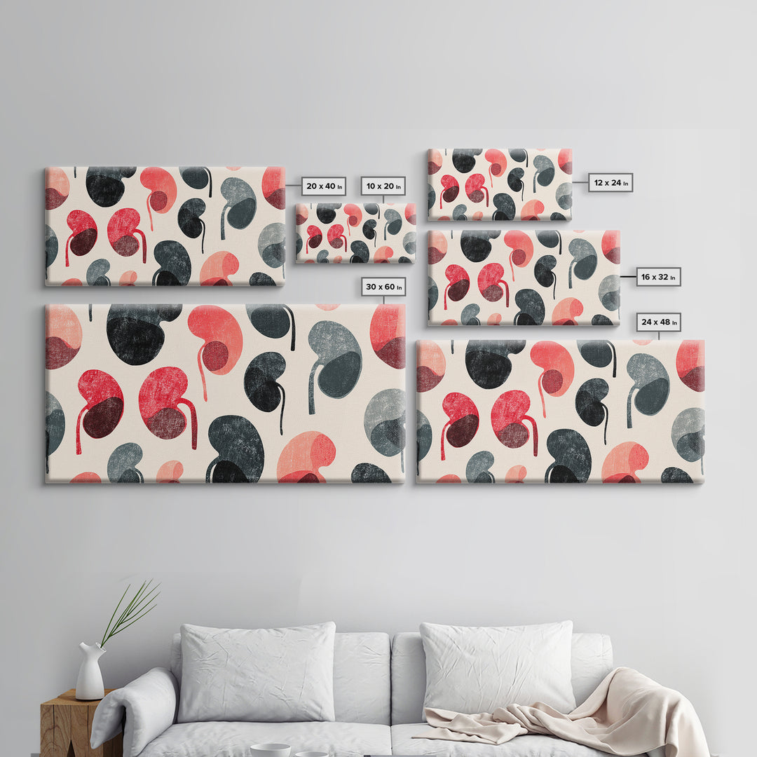 Red Black Kidney Bean Abstract Wall Art, Midcentury Modern Organic Shapes, Retro Geometric Poster, Bold MCM Home Decor Print