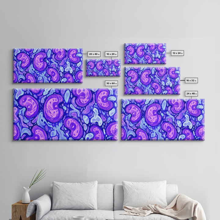 Purple Blue Psychedelic Organic Pattern Canvas Print, Modern Abstract Art, Groovy Wall Decor, Funky 70s Bedroom Art Print