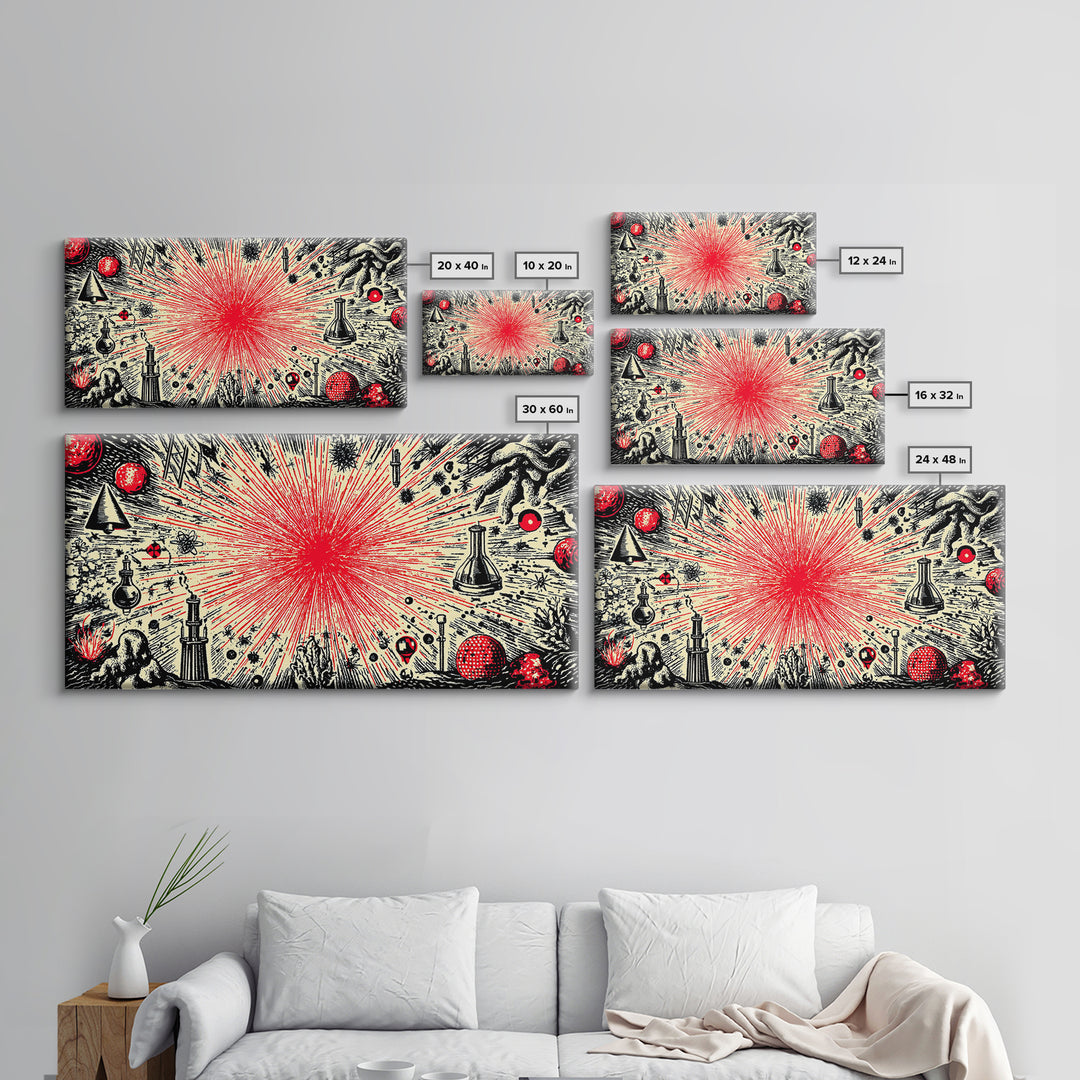 Red Atomic Starburst Science Collage Wall Art, Midcentury Modern Art Print, Retro Space Poster, MCM Wall Decor, Atomic Ranch Home Decor