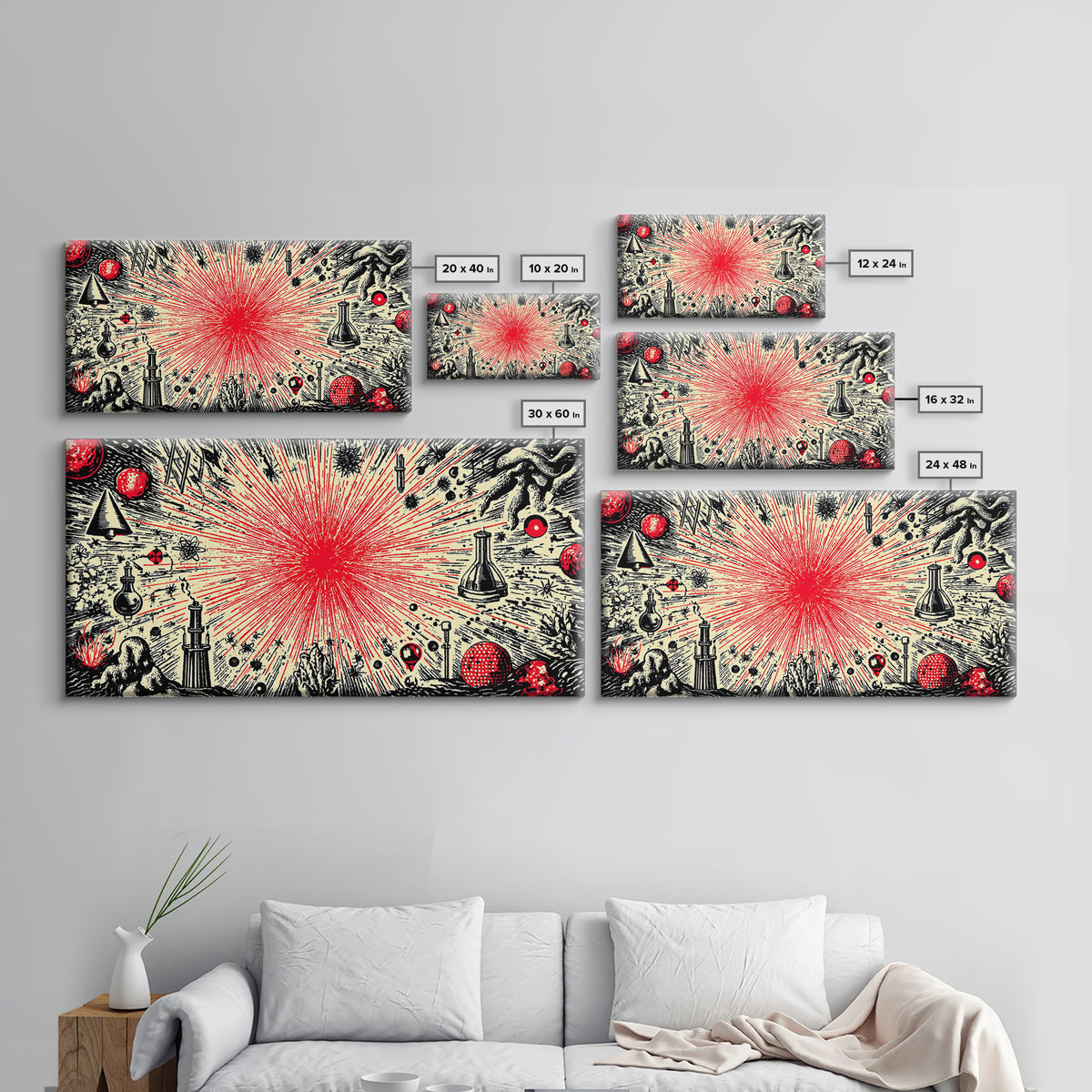 Red Atomic Starburst Science Collage Wall Art, Midcentury Modern Art Print, Retro Space Poster, MCM Wall Decor, Atomic Ranch Home Decor