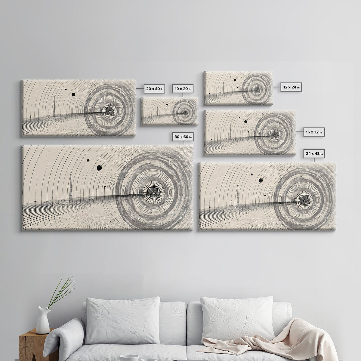 Black Beige Radar Wave Perspective Op Art Wall Art, Minimalist Geometric Art Print, Modern Abstract Poster, Office Home Decor