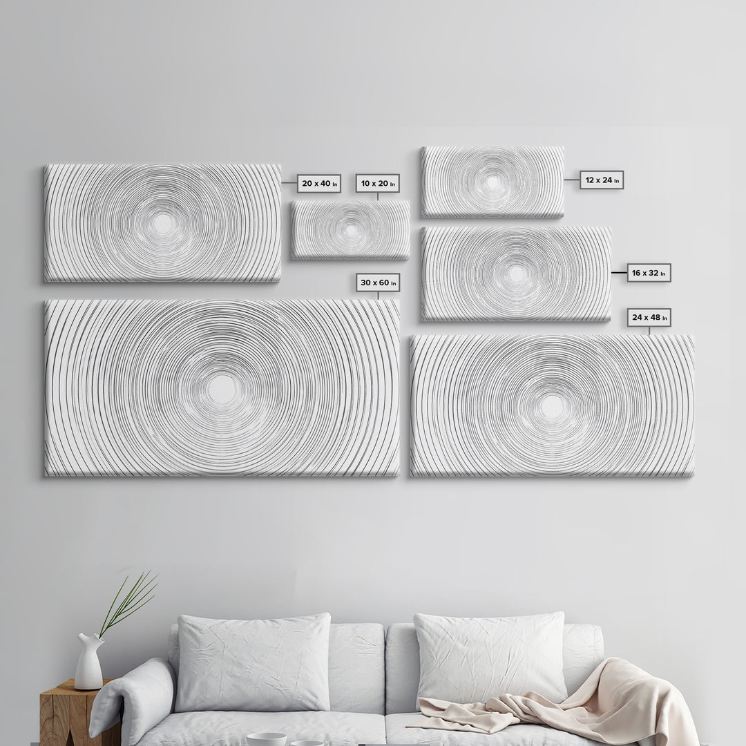 White Black Concentric Vortex Op Art Canvas Print, Minimalist Geometric Wall Art, Modern Abstract Poster, Home Office Decor