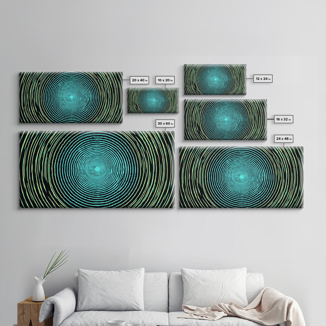 Turquoise Green Concentric Vortex Wall Art, Modern Abstract Op Art Print, Retro Geometric Poster, Psychedelic Home Decor