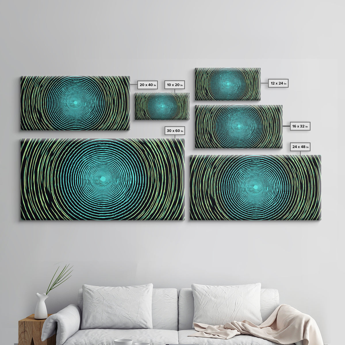 Turquoise Green Concentric Vortex Wall Art, Modern Abstract Op Art Print, Retro Geometric Poster, Psychedelic Home Decor