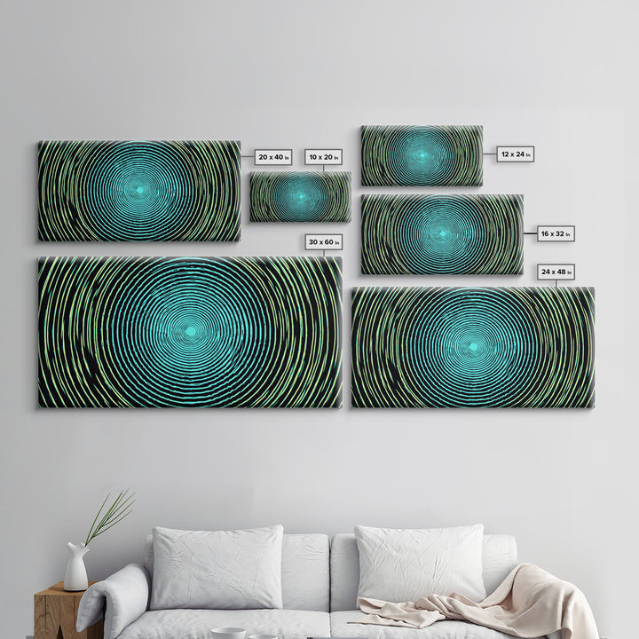 Turquoise Green Concentric Vortex Wall Art, Modern Abstract Op Art Print, Retro Geometric Poster, Psychedelic Home Decor