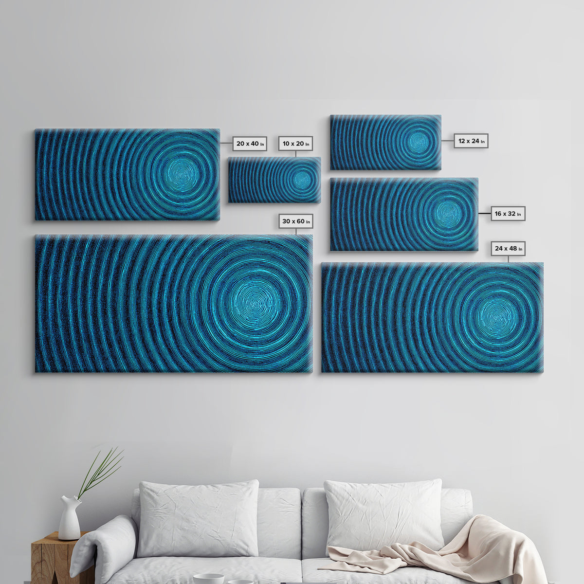 Blue Concentric Vortex Wall Art, Optical Abstract Poster, Modern Geometric Print, Retro Sci Fi Decor, Statement MCM Artwork