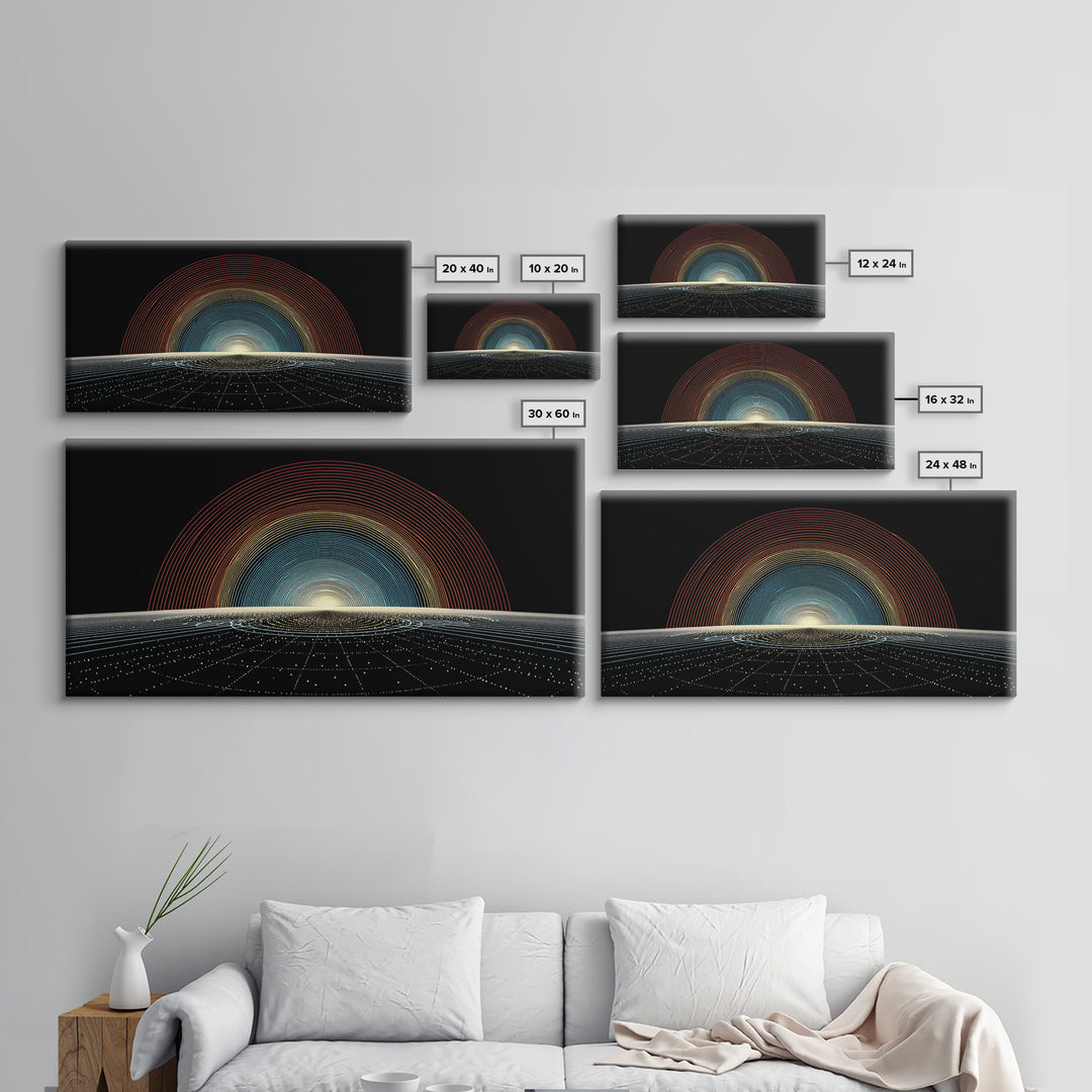 Retro Sunrise Grid Canvas Print, Midcentury Modern Abstract Poster, Atomic Space Decor, Bold MCM Wall Art For Living Room