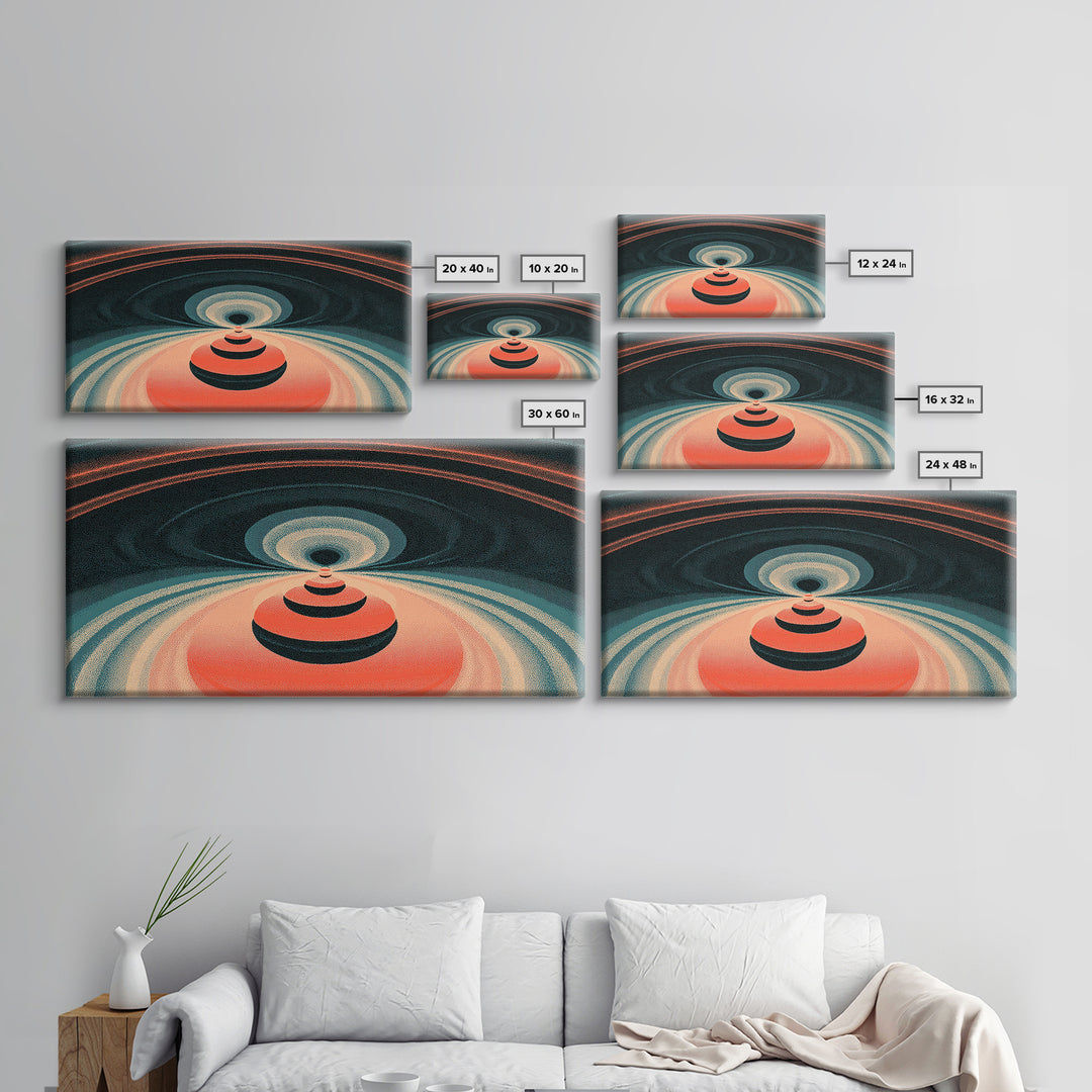 Red Orbital Target Wall Art, Cosmic Midcentury Abstract Print, Retro Geometric Space Poster, Modern MCM Decor For Home Office