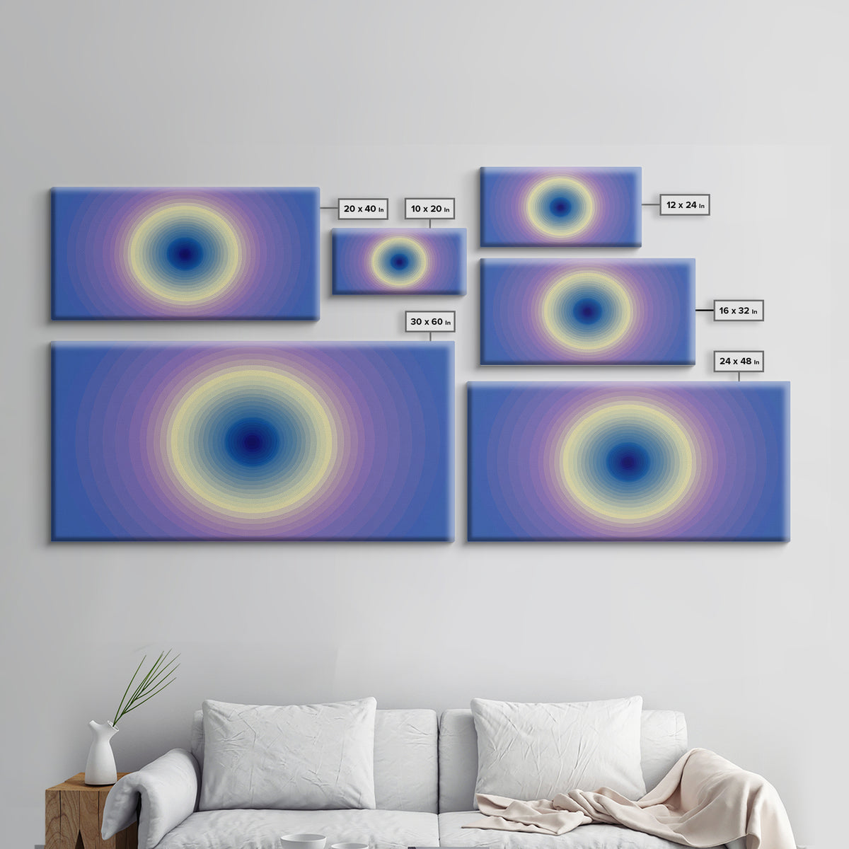 Blue Purple Concentric Circle Wall Art, Modern Abstract Art Print, Soft Geometric Decor, Minimalist Bedroom Poster, Home Decor