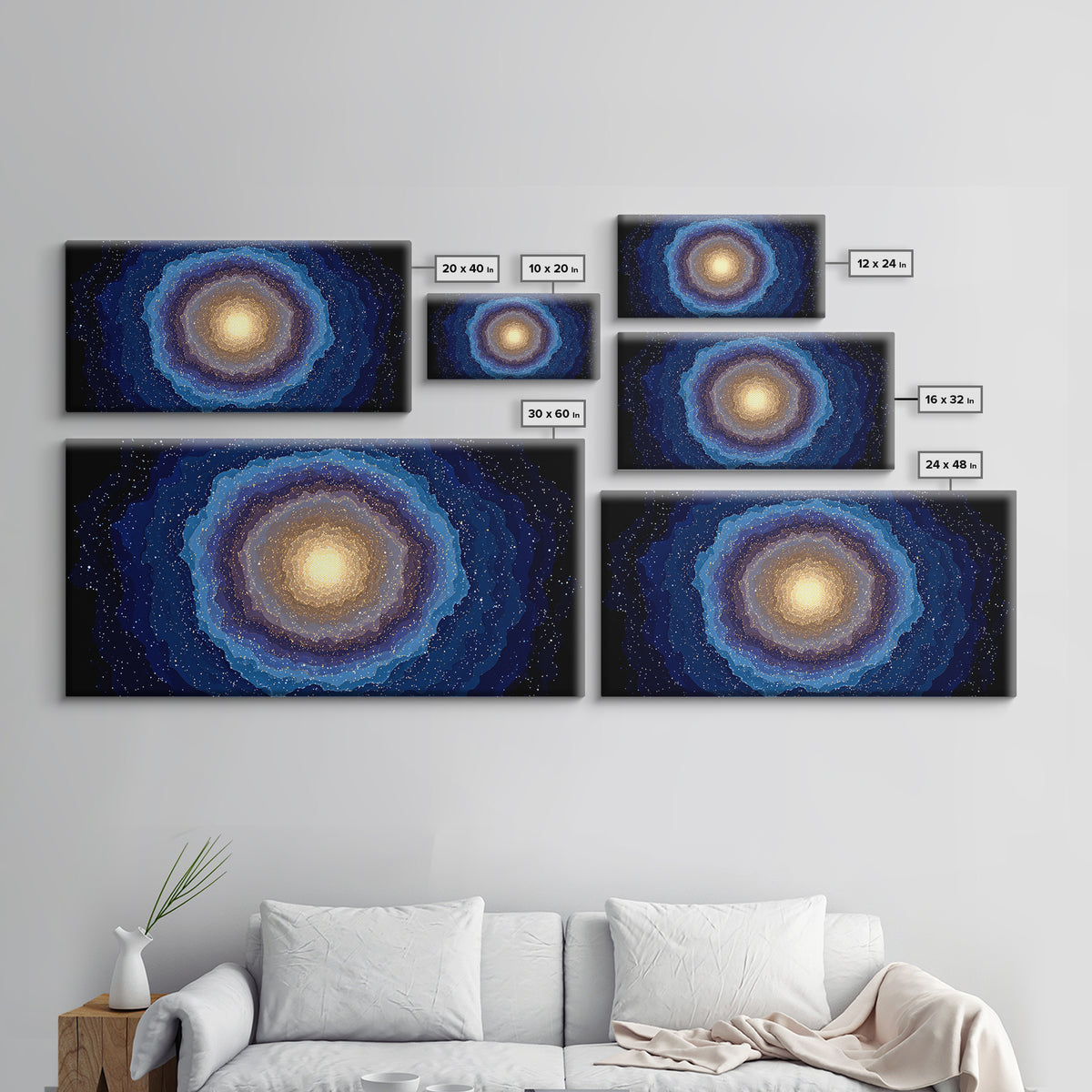 Blue Gold Galaxy Nebula Canvas Print, Modern Abstract Space Art, Starry Cosmic Wall Decor, Oversized Living Room Poster Print