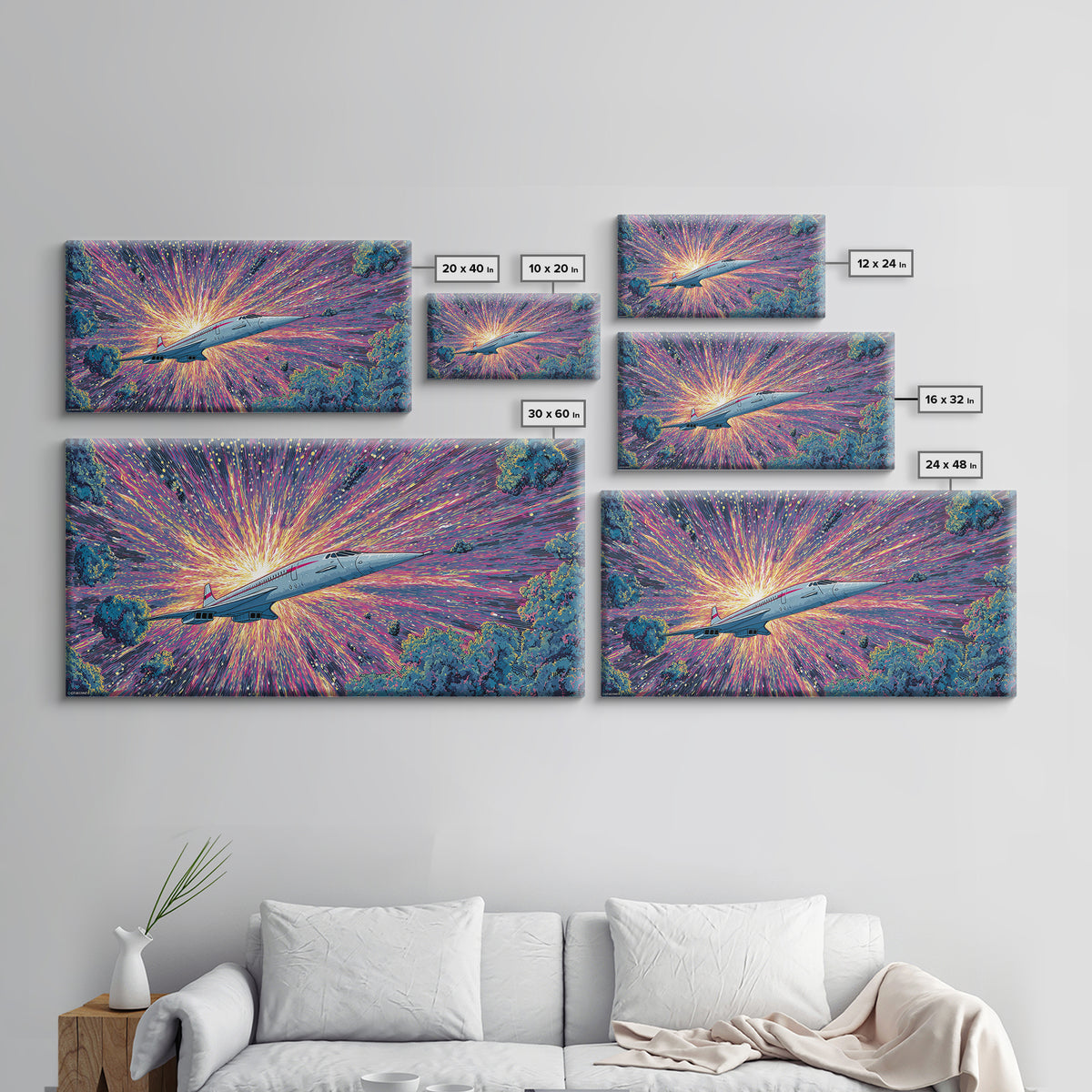 Retro Futuristic Jet Wall Art, Midcentury Sci Fi Airplane Print, Starburst Space Poster, Colorful Modern Home Decor Gift