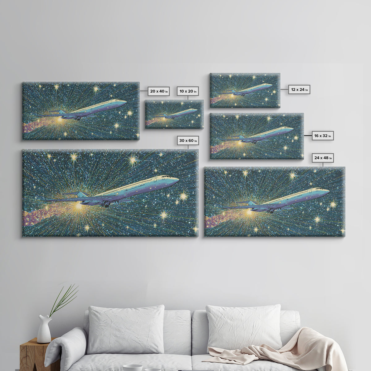Supersonic Jet In Starry Warp Speed Sky Wall Art, Retro Sci Fi Poster, Mid Century Modern Decor, Space Travel Print, Home Office Decor