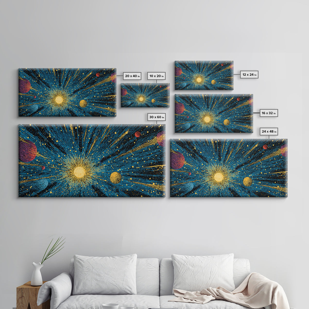 Radiant Sun And Planets In Deep Space Wall Art, Cosmic Retro Sci Fi Poster, Mid Century Modern Decor, Galaxy Print, Home Decor