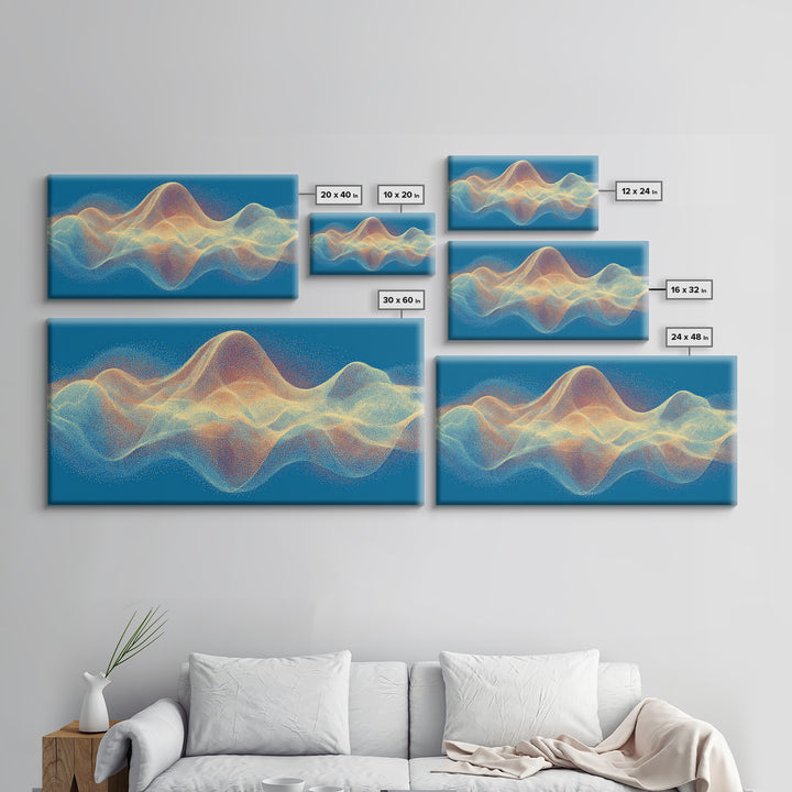Colorful Particle Wave Canvas Print, Abstract Soundwave Landscape, Modern Digital Art, Blue Wall Decor, Music Studio Wall Art