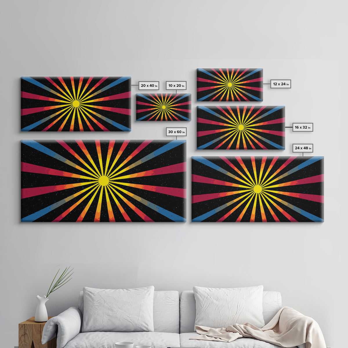 Cosmic Sunburst Wall Art, Black Starry Ray Poster, Retro Atomic Midcentury Modern Decor, Bold Geometric Space Print, MCM