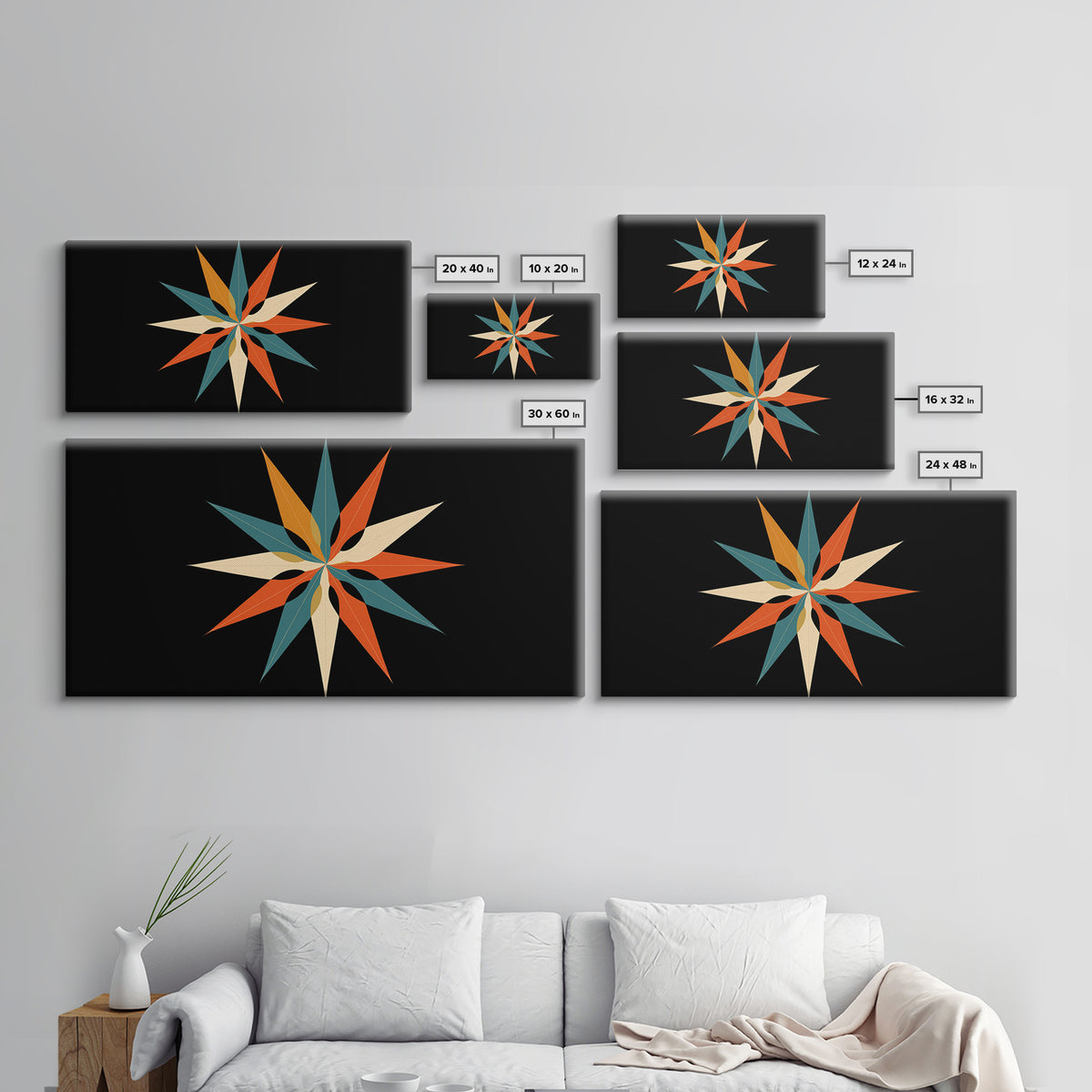 Colorful Midcentury Starburst Wall Art, Atomic Geometric Canvas Print, Retro Modern Wall Decor, MCM Abstract Poster Print