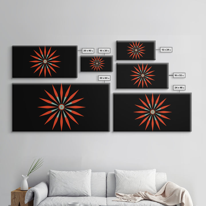 Red Atomic Starburst Wall Art, Midcentury Modern Art Print, Retro Geometric Poster, MCM Wall Decor, Bold Orange Black Decor