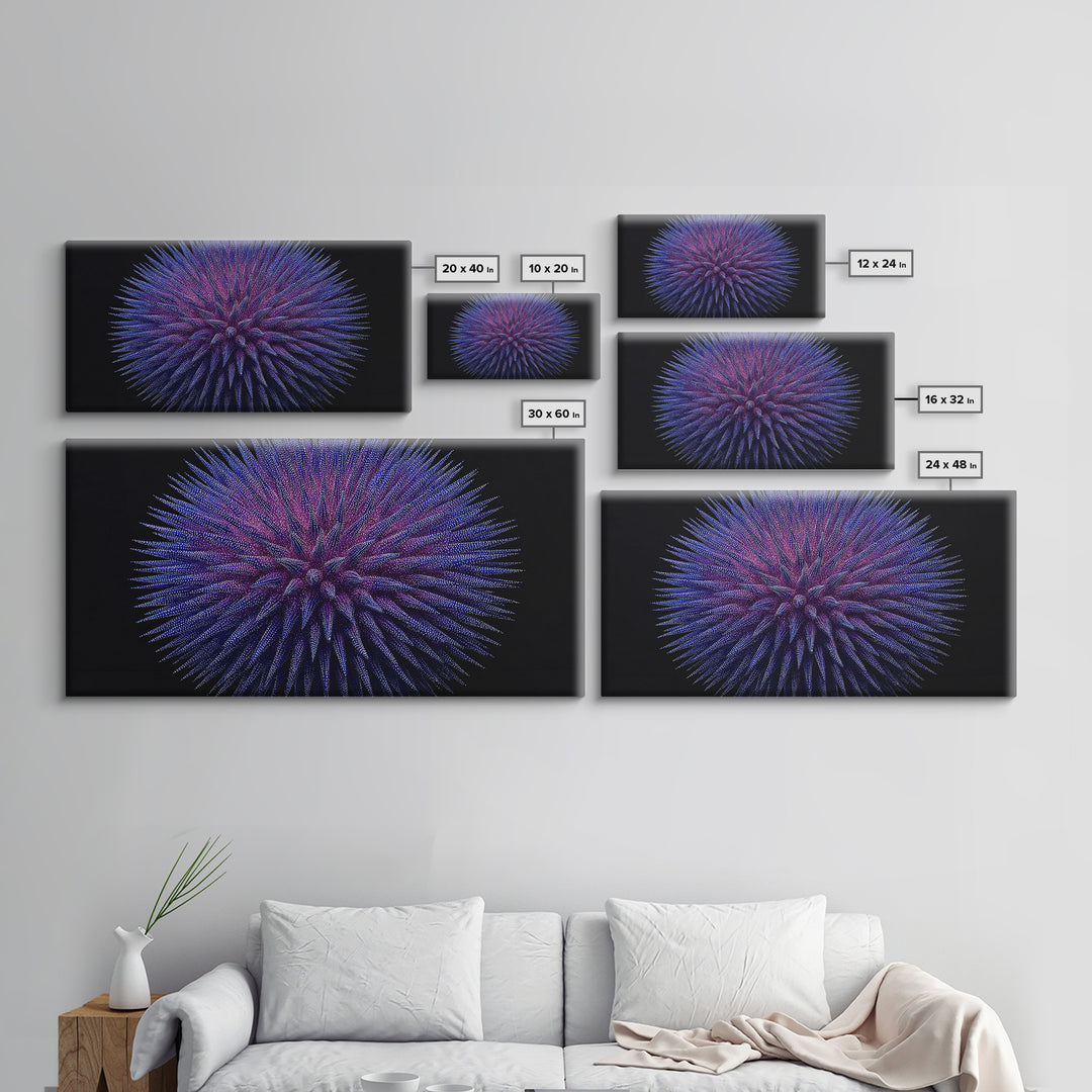 Purple Blue Spiky Sphere Canvas Print, Modern Abstract Art, Space Abstract Art, Futuristic Wall Decor, Large Sci Fi Retro Art