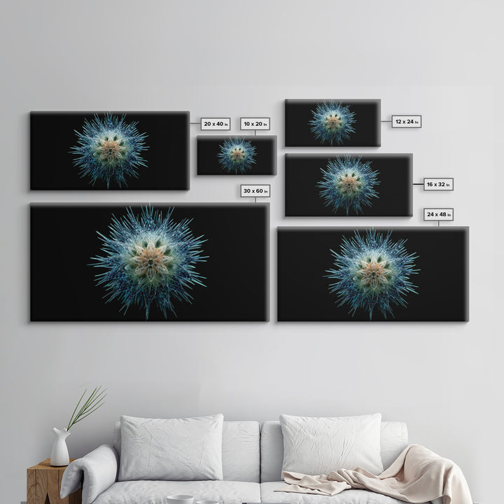 Icy Blue Botanical Burst Wall Art, Modern Abstract Art Print, Nature Art, Dragonfly Wall Art, Minimalist Black Wall Decor
