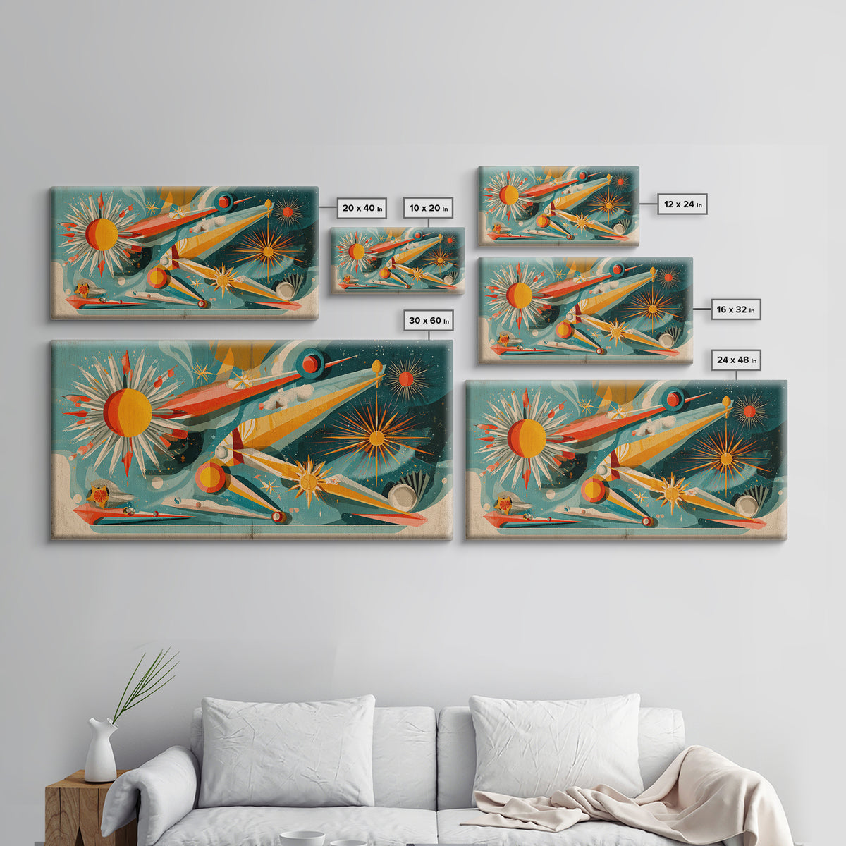 Retro Atomic Space Collage Wall Art, Midcentury Modern Art Print, MCM Wall Decor, Colorful Geometric Poster, 1950s Design