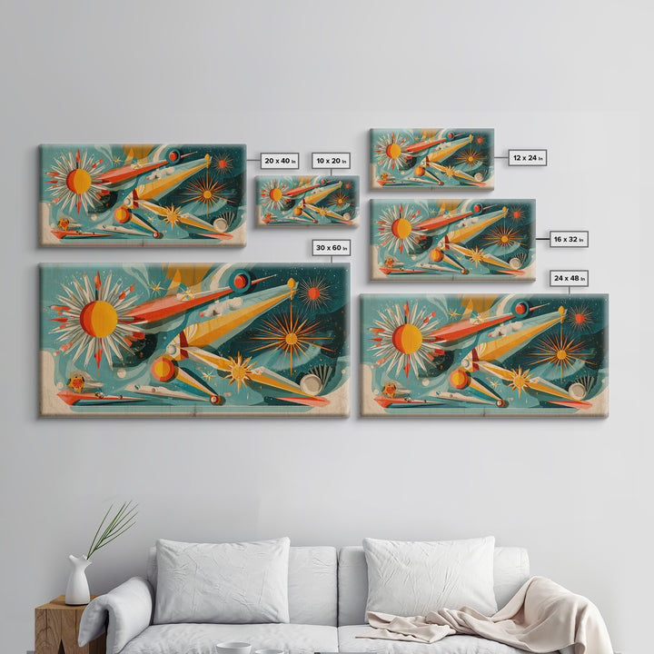 Retro Atomic Space Collage Wall Art, Midcentury Modern Art Print, MCM Wall Decor, Colorful Geometric Poster, 1950s Design