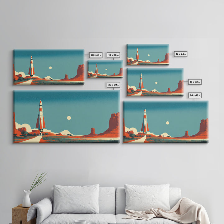 Monument Valley Rocket Lift Off Wall Art, Midcentury Modern Desert Poster, Retro Space Age Print, Southwestern Home Decor