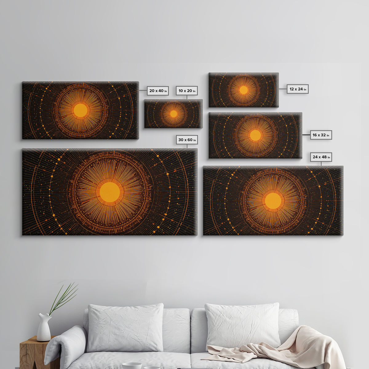 Orange Solar Mandala Interface Wall Art, Retro Sci Fi Circle Poster, Atomic Midcentury Modern Decor, Geometric Sun Print