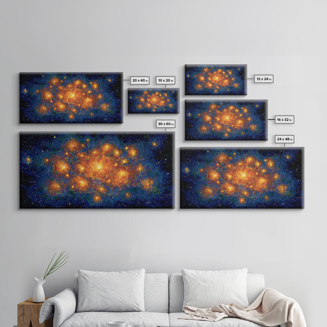 Orange Blue Cosmic Nebula Abstract Canvas Print, Space Abstract Art, Modern Wall Decor, Bright Galaxy Home Office Poster