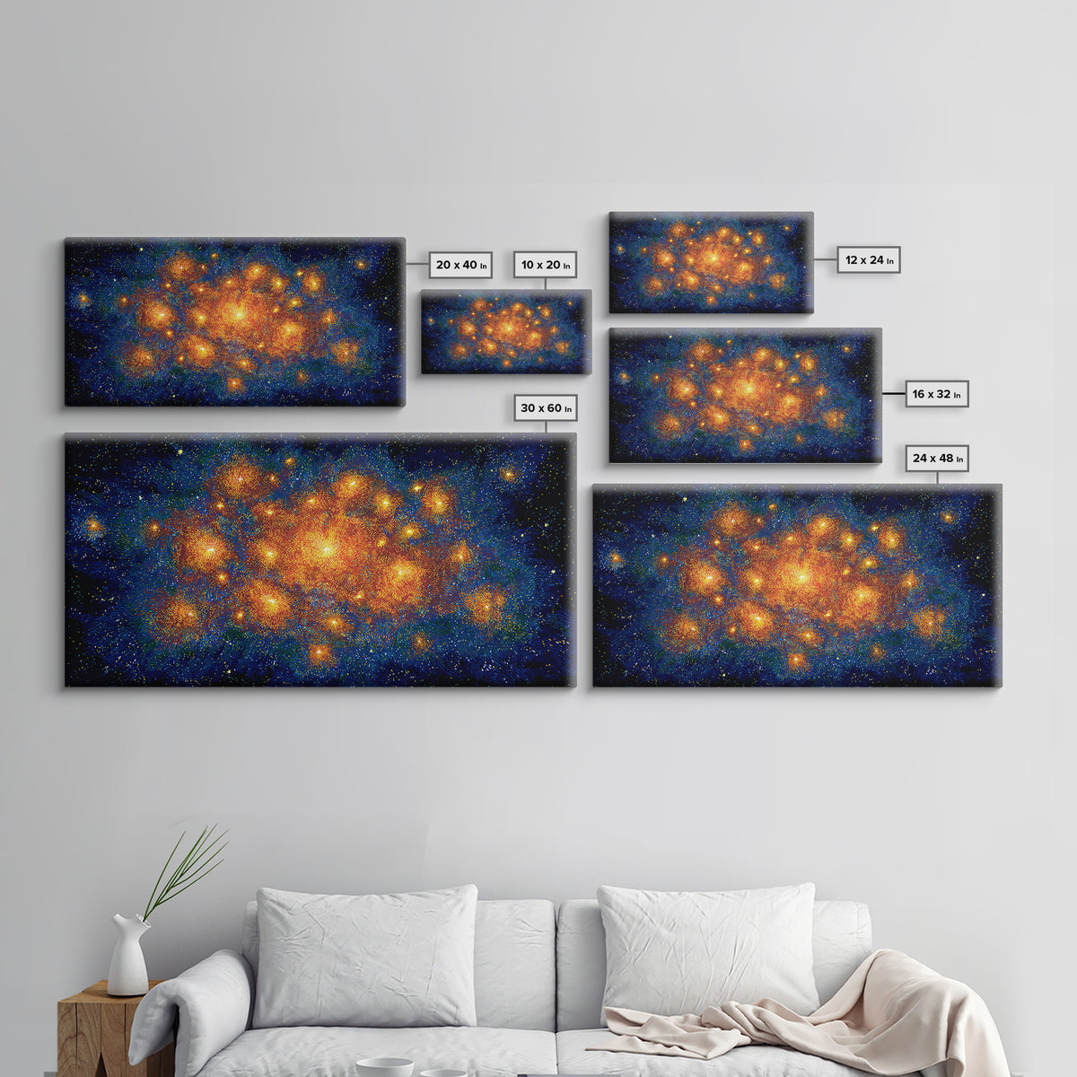 Orange Blue Cosmic Nebula Abstract Canvas Print, Space Abstract Art, Modern Wall Decor, Bright Galaxy Home Office Poster
