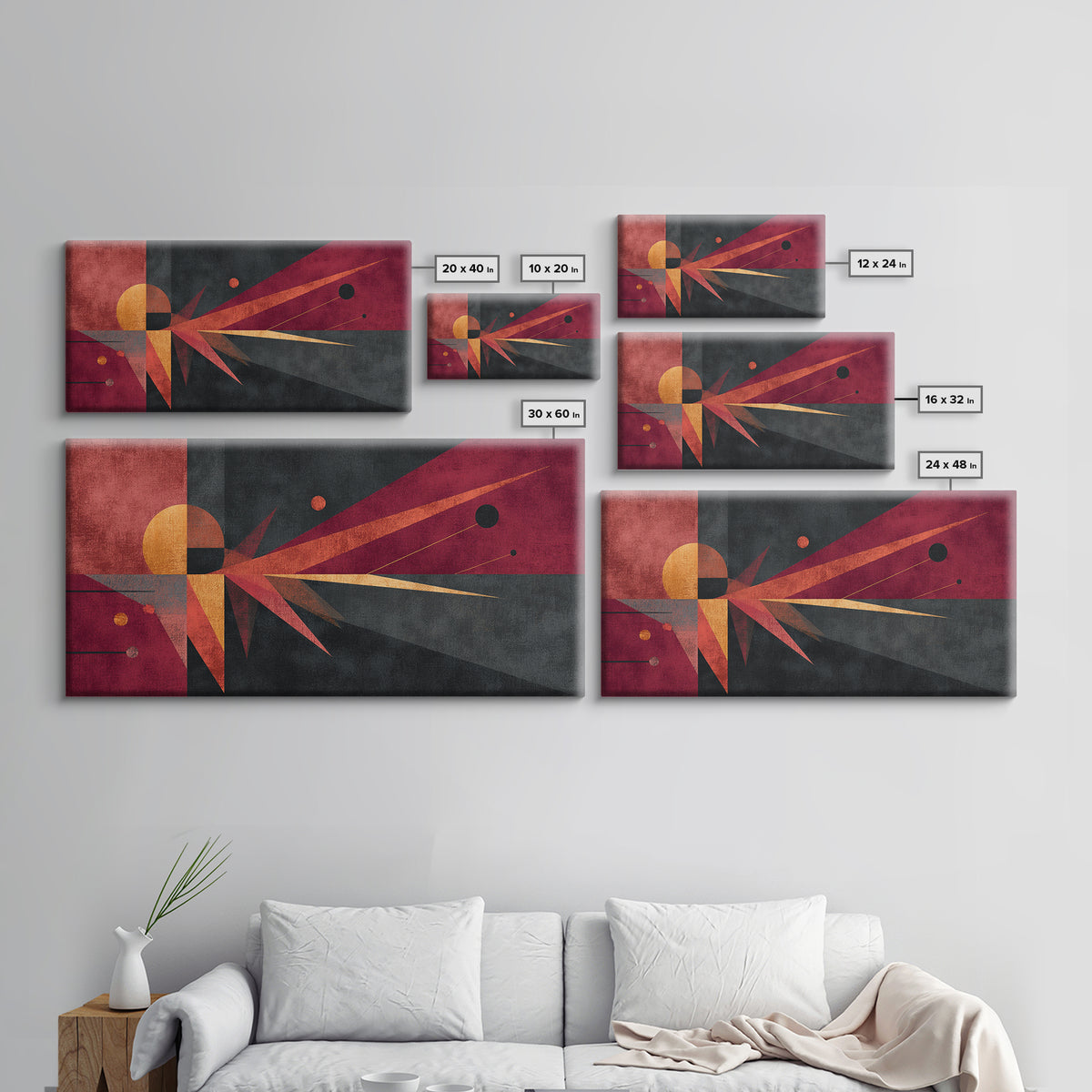 Red Black Atomic Sunburst Wall Art, Midcentury Modern Art, Geometric Abstract Print, Retro Wall Decor For Living Room Gift