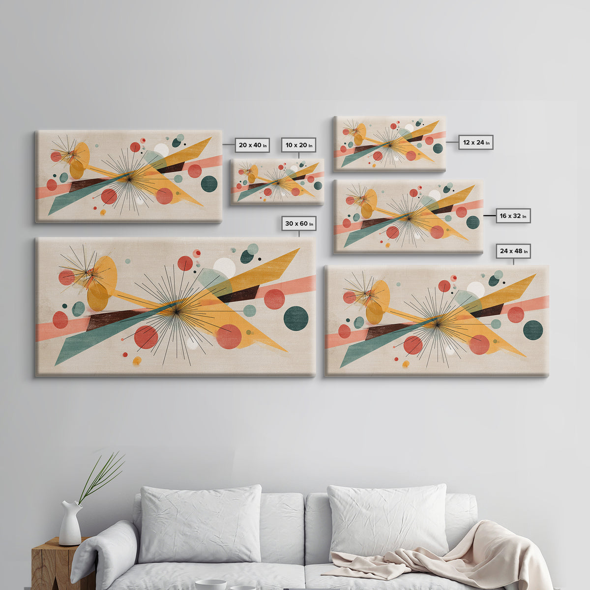 Atomic Starbursts With Teal Gold Shapes Wall Art, Midcentury Modern, Abstract Geometric Poster, Retro MCM Living Room Decor