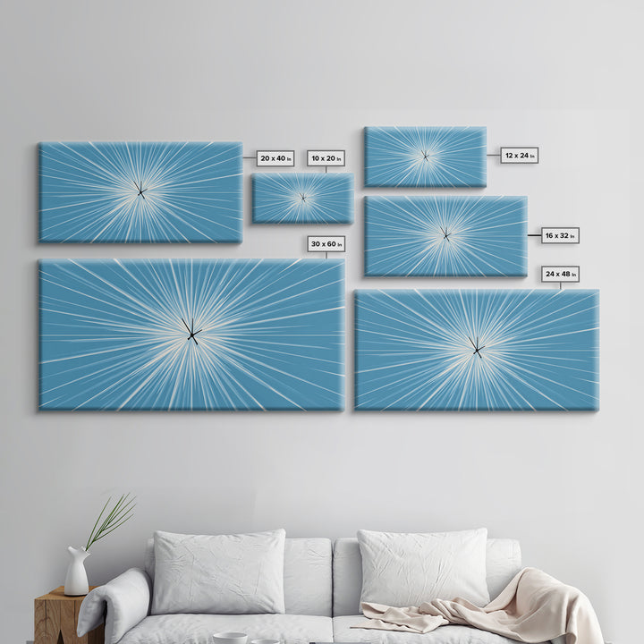 Light Blue White Radial Burst Canvas Print, Modern Abstract Art, Minimalist Wall Art, Geometric Sunburst, Office Decor Print