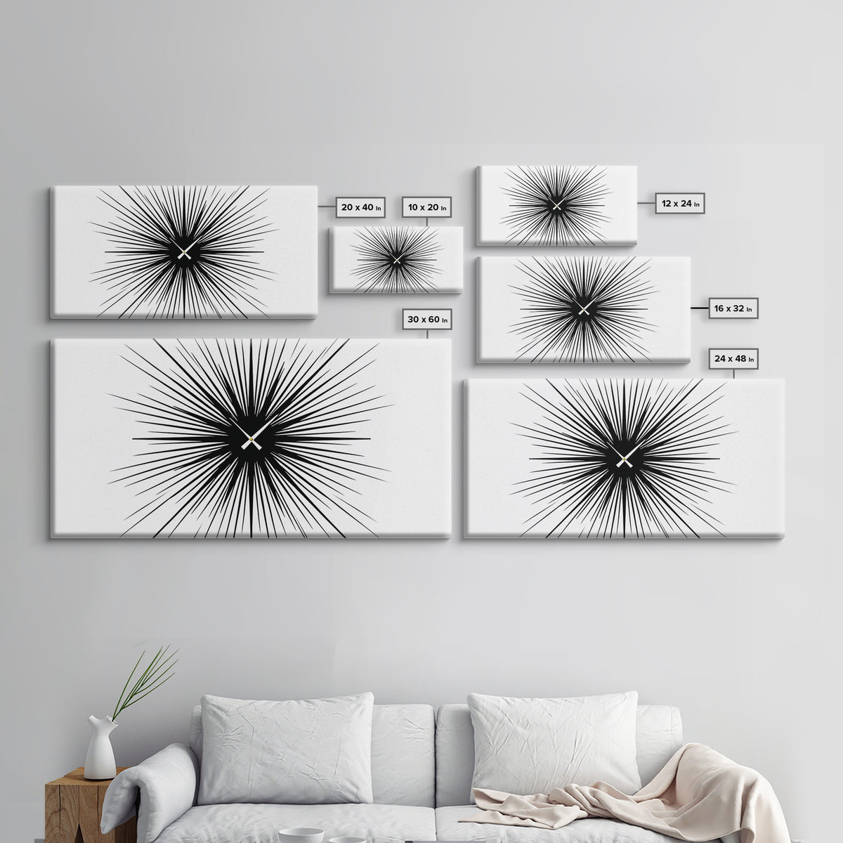 Black White Exploding Starburst Wall Art, Modern Abstract Art, Minimalist Geometric Poster, Op Art Print, Office Wall Decor