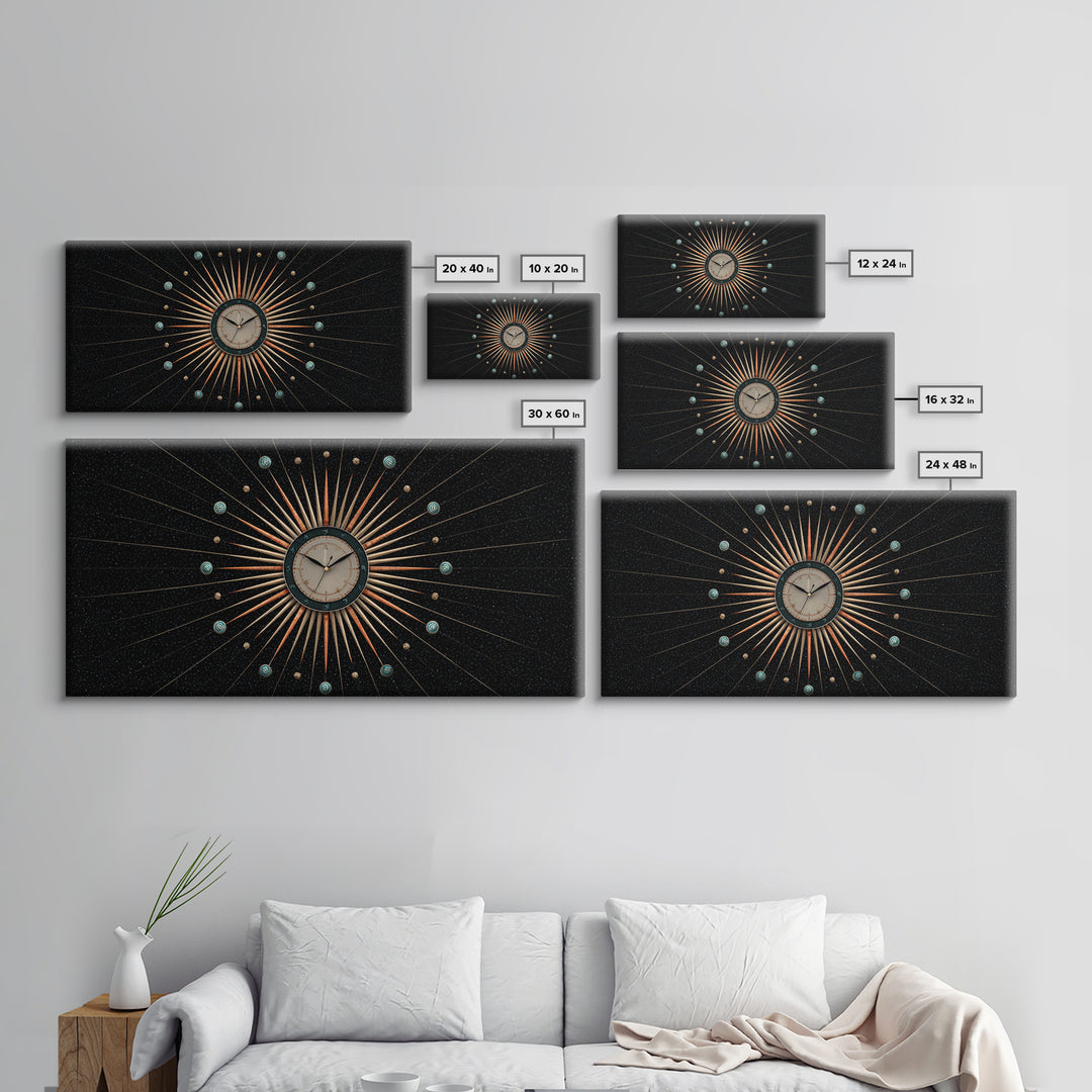 Cosmic Clock Atomic Starburst Canvas Print, Midcentury Modern Art, Retro Wall Decor, Space Abstract Art, MCM Poster For Home Office