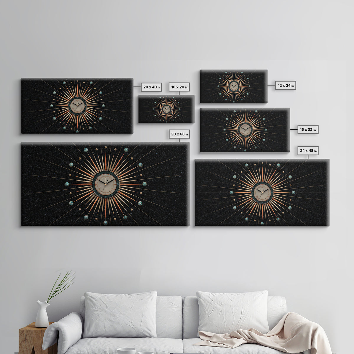 Cosmic Clock Atomic Starburst Canvas Print, Midcentury Modern Art, Retro Wall Decor, Space Abstract Art, MCM Poster For Home Office