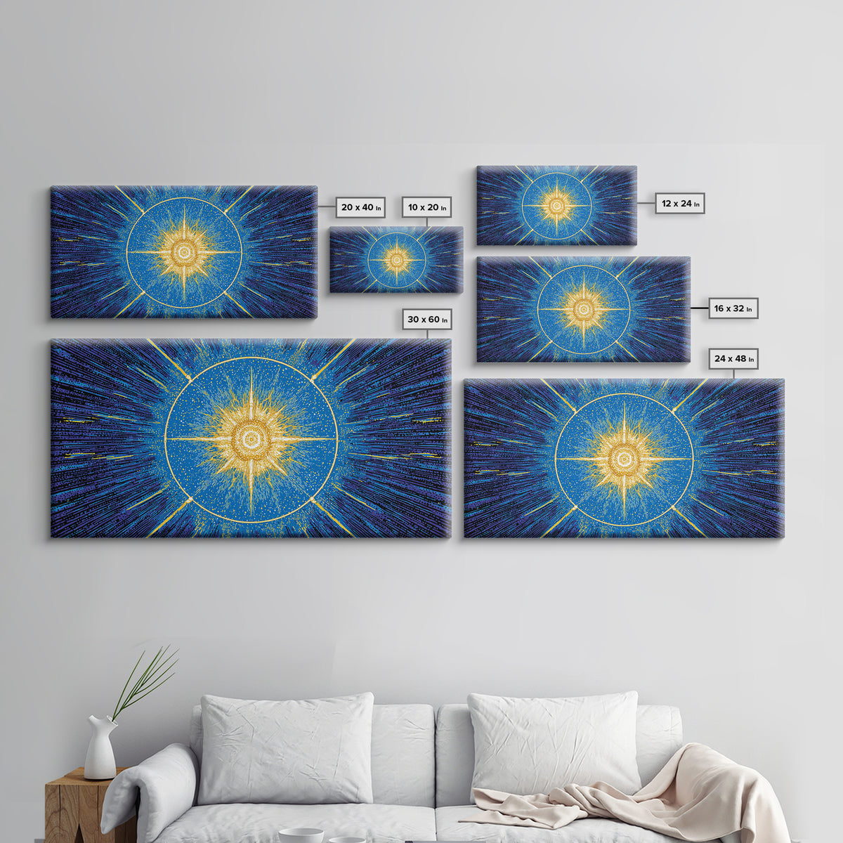 Blue Celestial Starburst Wall Art, Mid Century Modern Art Print, Atomic Space Poster, Geometric Abstract Home Office Decor