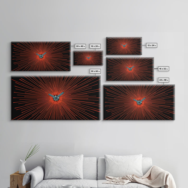 Orange Butterfly Atomic Canvas Print, Mid Century Modern Wall Art, Retro Sunburst Poster, Black Abstract MCM Living Room Decor