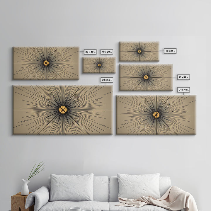 Tan Black Radial Starburst Wall Art, Mid Century Modern Decor, Atomic Geometric Poster, Minimalist Abstract Office Print