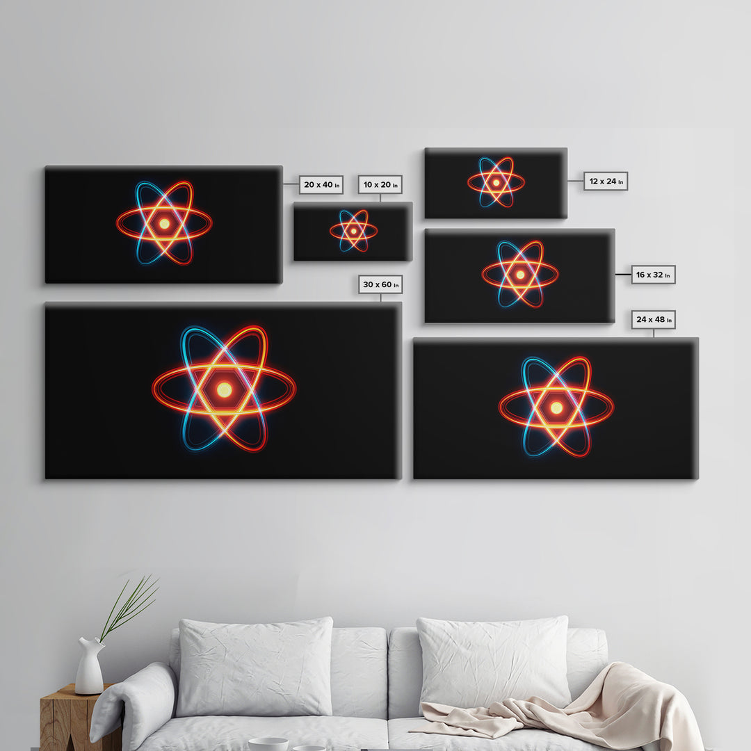 Neon Atomic Symbol Wall Art, Mid Century Modern Decor, Retro Sci Fi Poster, Colorful Space Age Abstract Office Digital Print