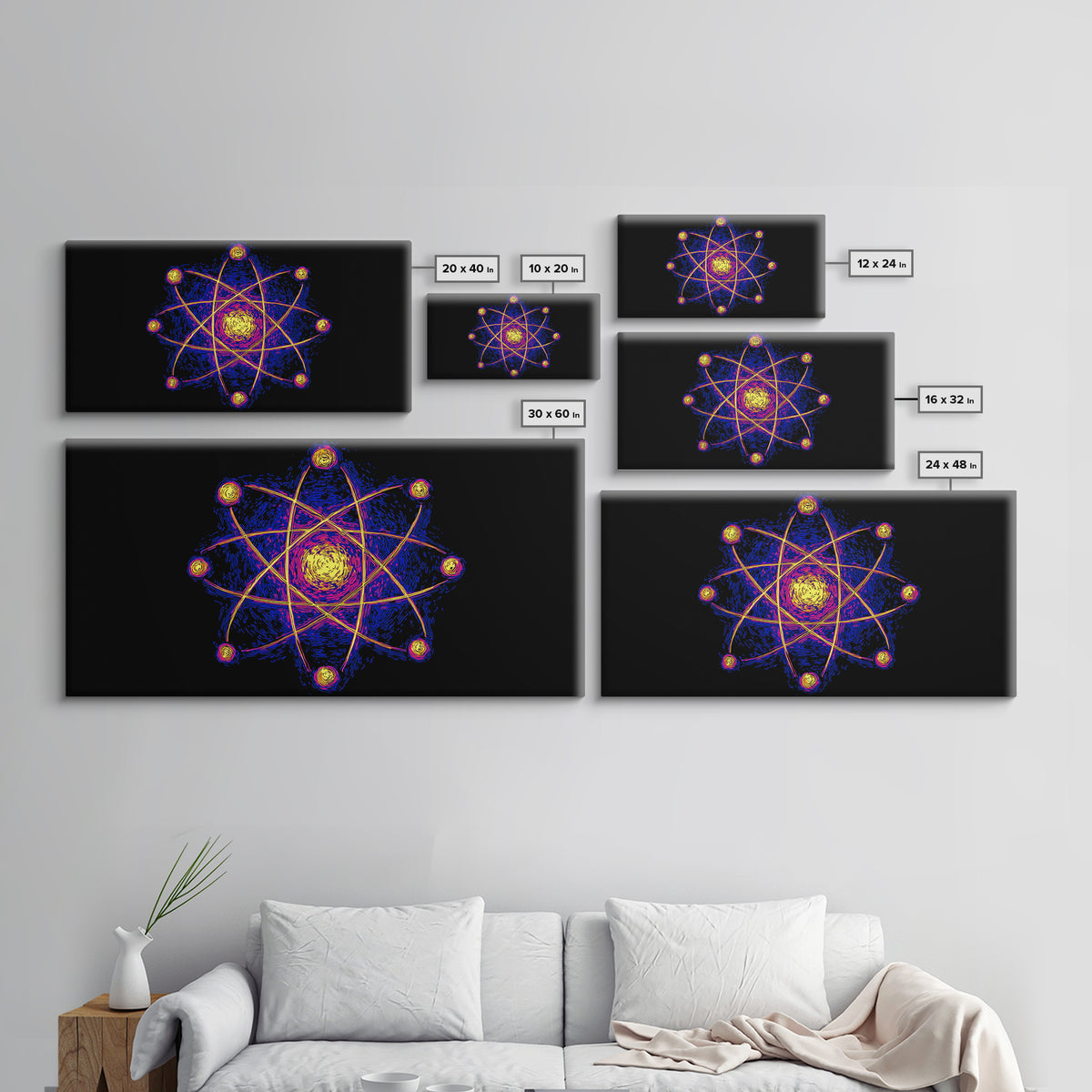 Neon Planet Atomic Canvas Print, Mid Century Modern Wall Art, Retro Sci Fi Space Poster, Cosmic Abstract MCM Office Decor