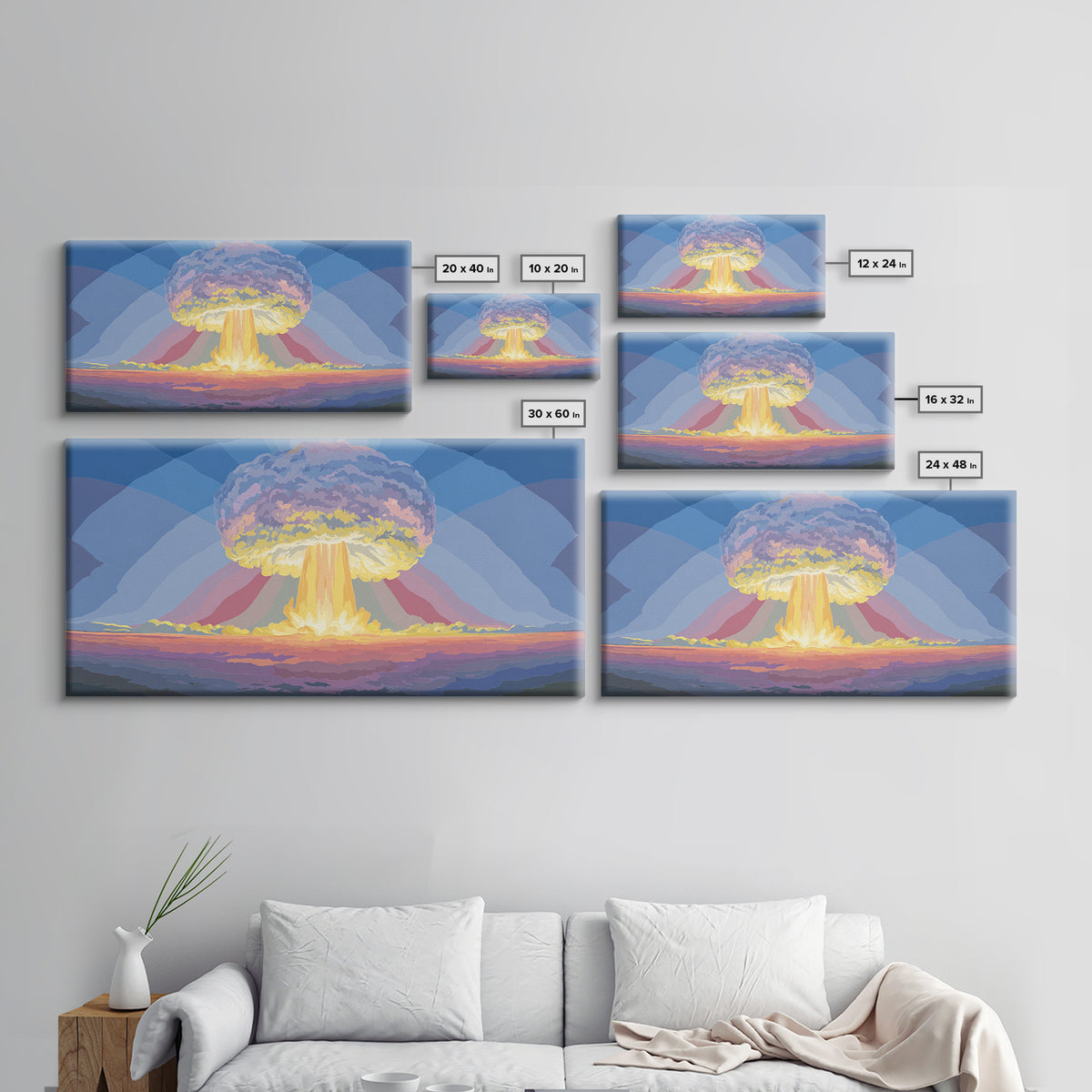 Nuclear Mushroom Cloud Wall Art, Retro Apocalypse Landscape, Modern Digital Art Print, Sci Fi Poster, Statement Decor Gift