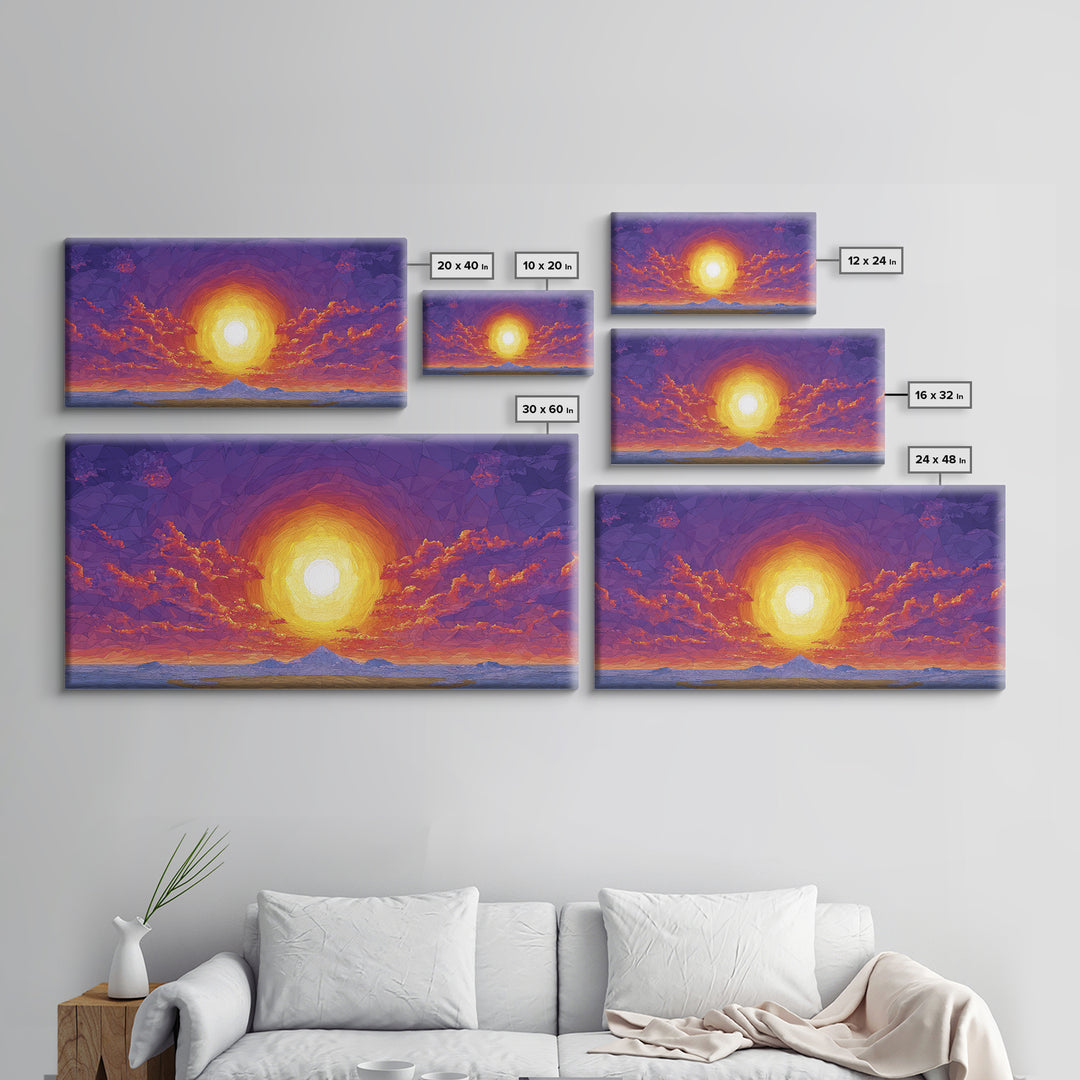 Purple Mountain Sunset Canvas Print, Geometric Wall Art, Mid Century Modern Landscape Poster, Warm Colorful Home Decor Gift