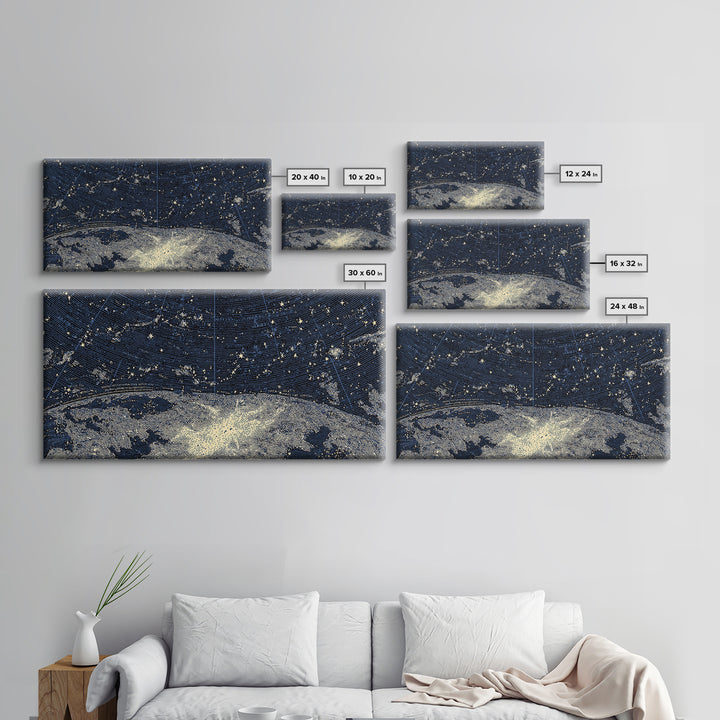 Starry Night Sky Over Abstract Lake Wall Art, Modern Landscape Print, Blue Scenic Poster, Celestial Home Office Decor Gift