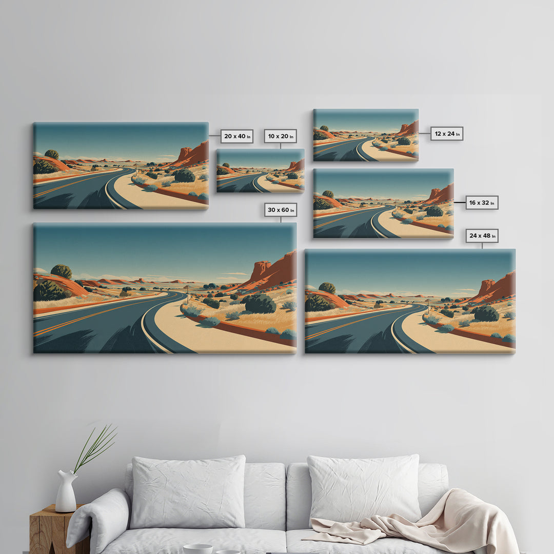 Winding Desert Highway Wall Art, Midcentury Modern Landscape Print, Retro Travel Poster, Southwestern Office Decor For Home