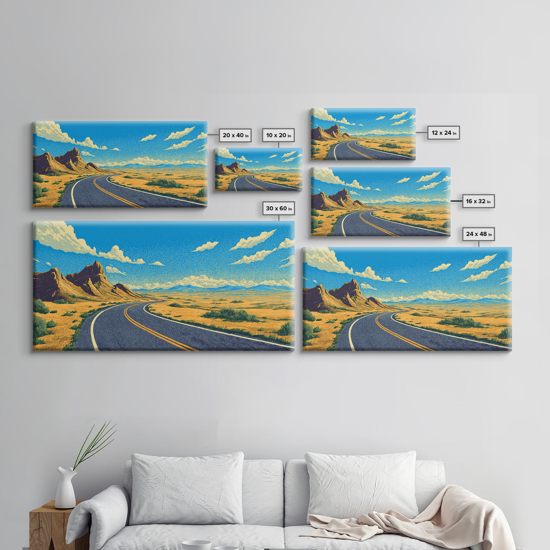 Open Road Mountain Wall Art, Midcentury Modern Landscape Print, Retro Travel Poster, Scenic Southwestern Home Office Decor