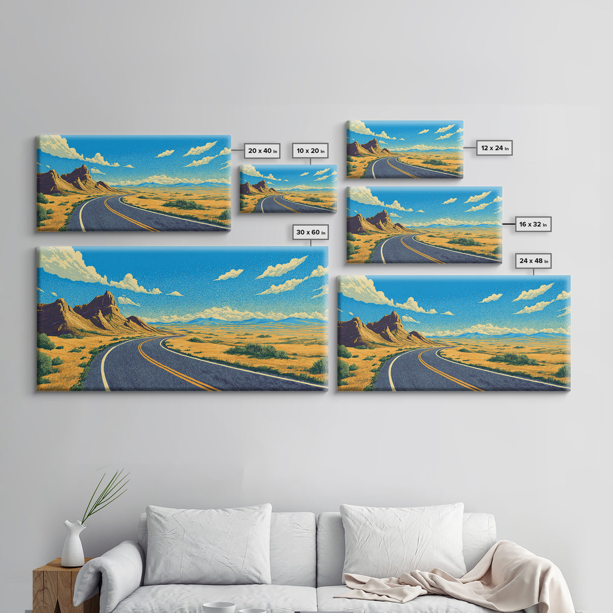 Open Road Mountain Wall Art, Midcentury Modern Landscape Print, Retro Travel Poster, Scenic Southwestern Home Office Decor