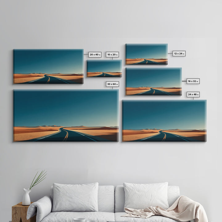 Minimal Desert Highway Canvas Print, Midcentury Modern Wall Art, Retro Travel Poster, Neutral Southwestern Office Decor For Home