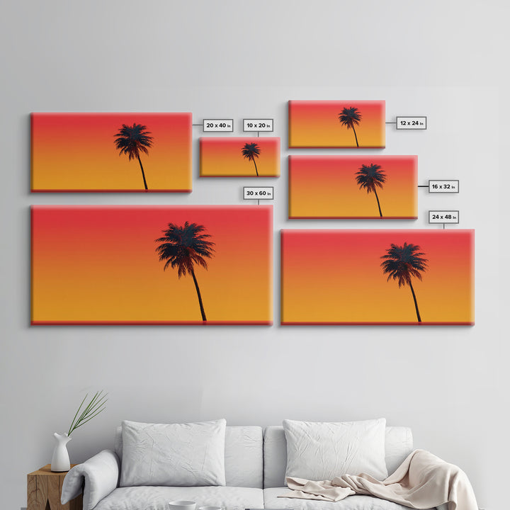 Black Palm Silhouette Sunset Wall Art, Orange Red Tropical Landscape, Retro California Poster, Modern Home Decor Canvas Print