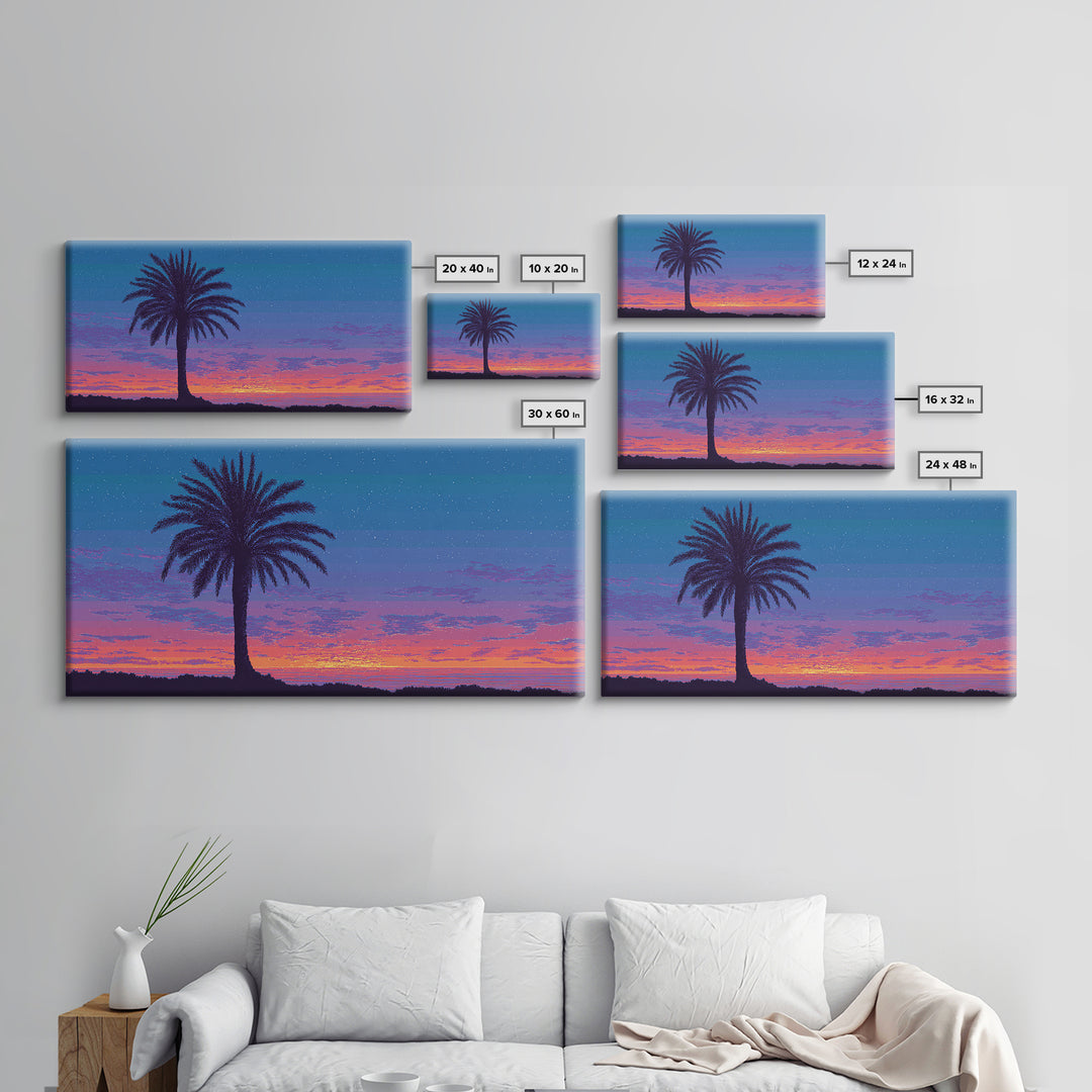 Starry Twilight Palm Tree Wall Art, Purple Blue Tropical Sunset, Retro California Poster, Modern Home Decor Canvas Print
